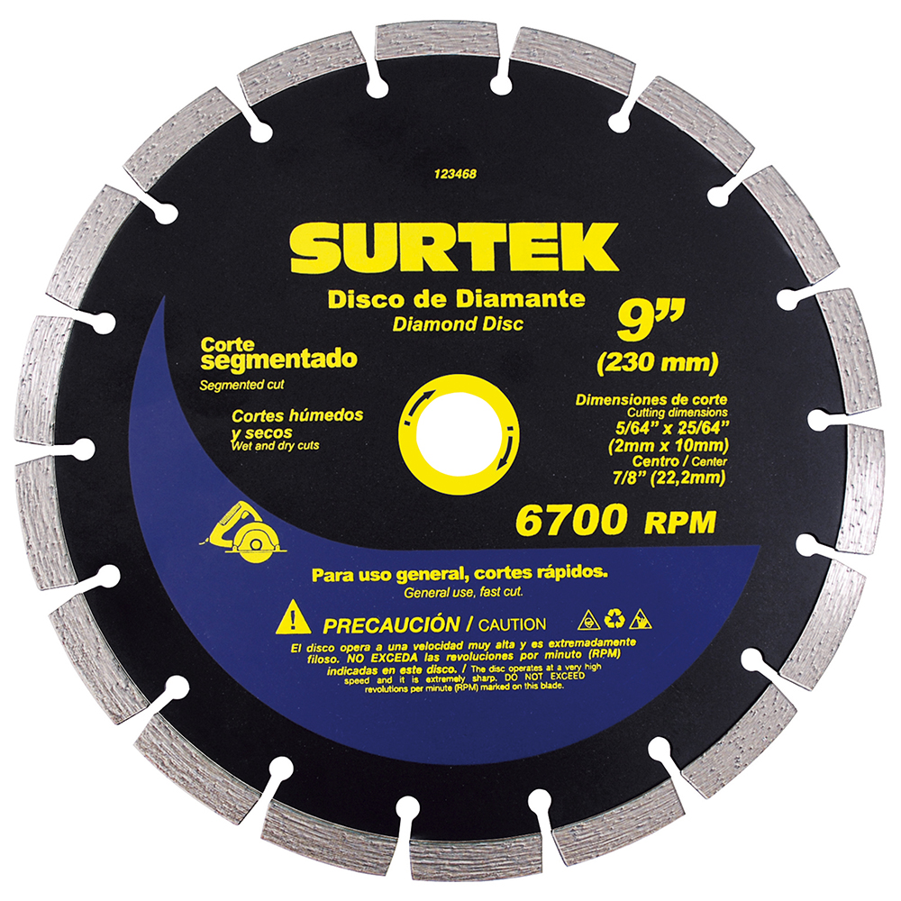 Disco de diamante segmentado, 9", Surtek