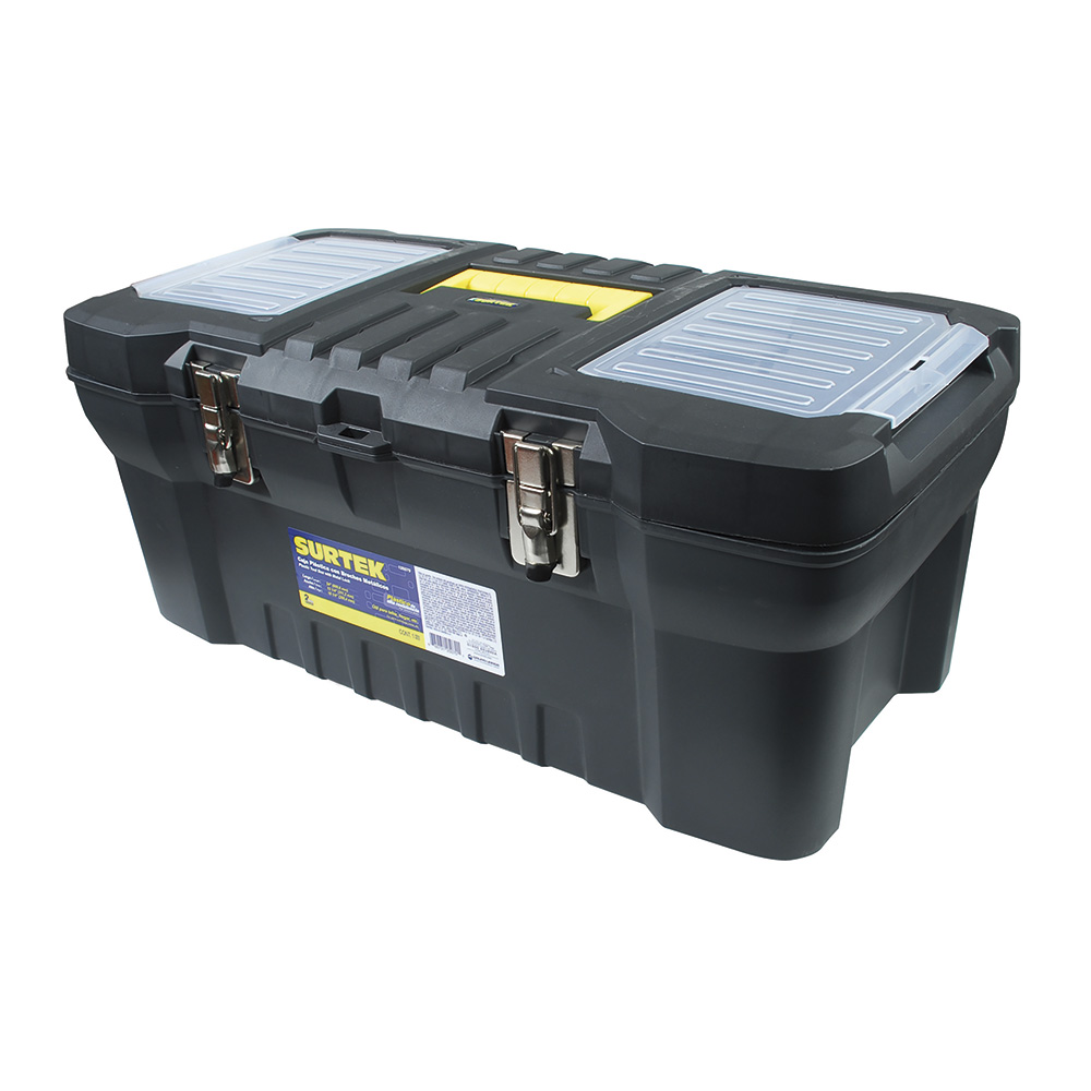 Caja portaherramientas plástica con broches metálicos y organizador 24" x 12" x 10", Surtek