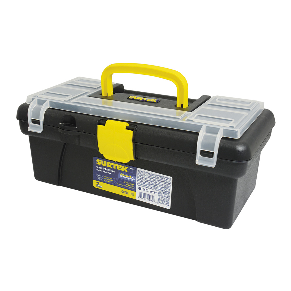 Caja portaherramientas plástica con broches plásticos y organizador 12" x 6" x 5", Surtek