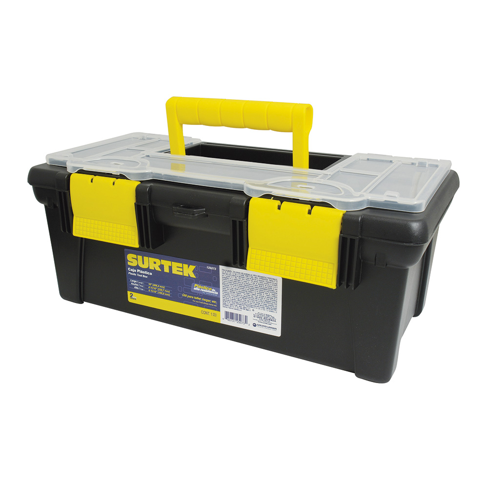 Caja portaherramientas plástica con broches plásticos y organizador 16" x 8" x 6", Surtek