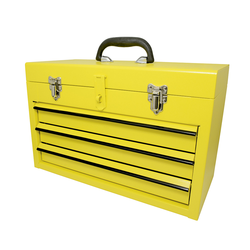 Caja portaherramientas metálica amarilla con 3 gavetas 11" x 18" x 9", Surtek