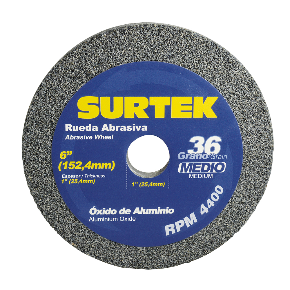 Rueda abrasiva de óxido de aluminio grano 36, 6" x 1", Surtek