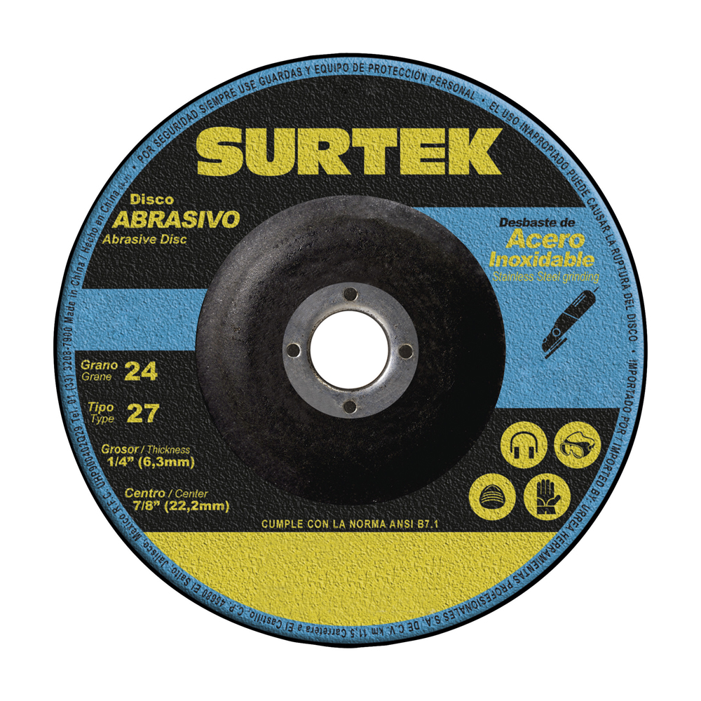Disco abrasivo tipo 27 para metal 7" x 1/4", Surtek
