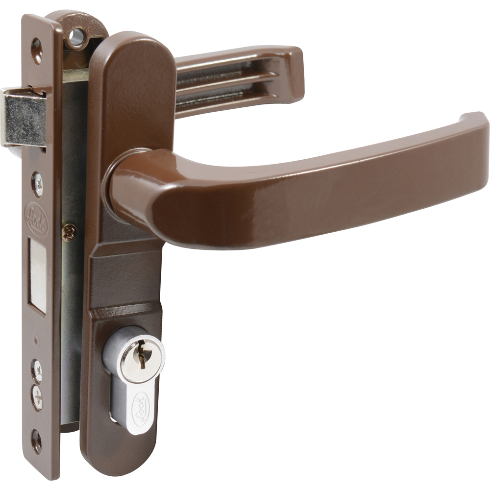 Cerradura Euro para puerta de aluminio función doble, café, llave estándar, Lock