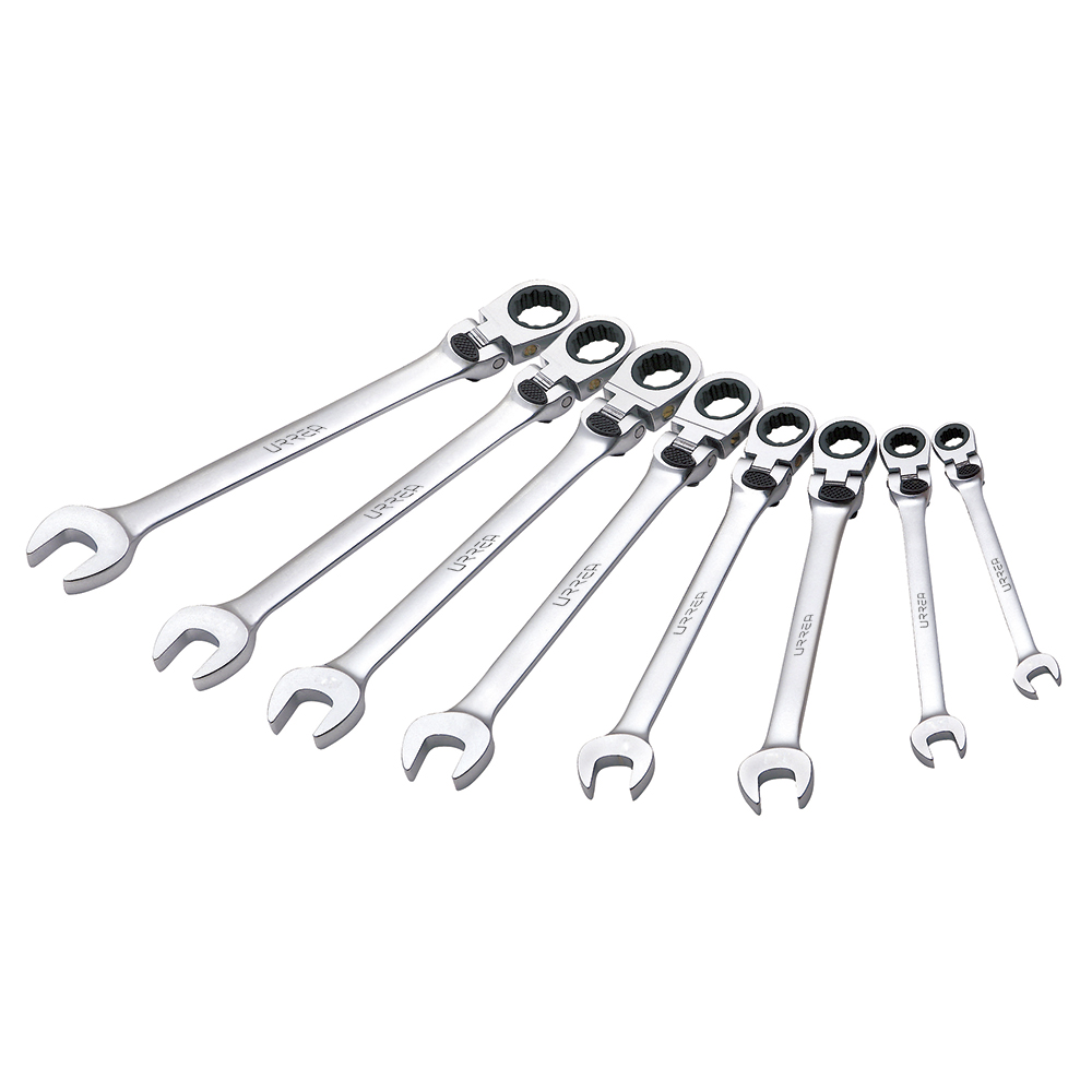 Juego de 9 llaves combinadas pulido espejo flexibles de matraca spline en pulgadas, Urrea