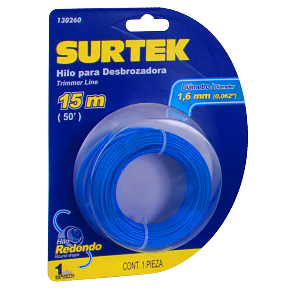 Nailon para desbrozadora en blíster, 1.65 mm x 15 m, Surtek