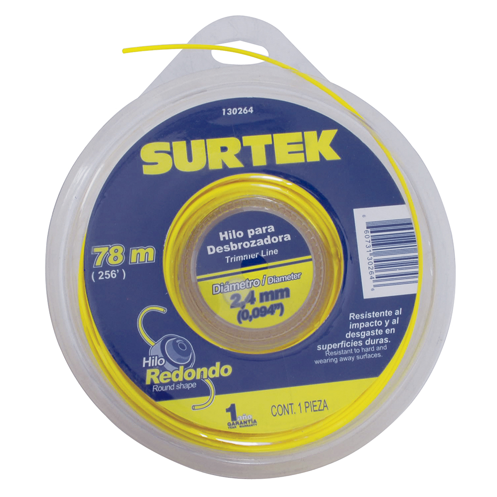 Nailon para desbrozadora doble blíster, 2.4 mm x 78 m, Surtek