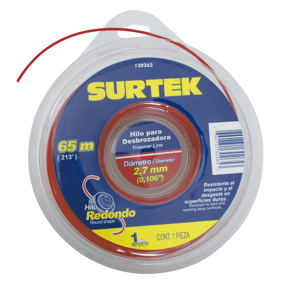 Nailon para desbrozadora doble blíster, 2.7 mm x 65 m, Surtek
