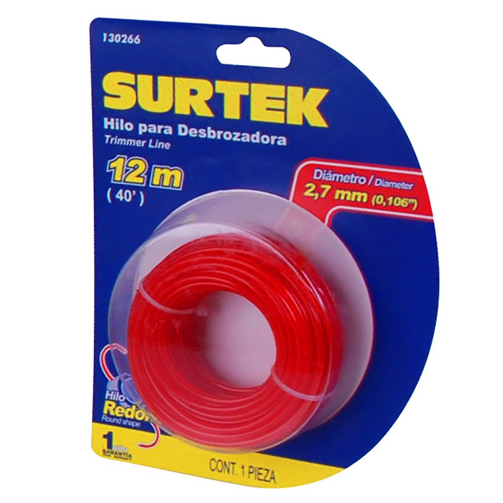 Nailon para desbrozadora en blíster, 2.7 mm x 12 m, Surtek