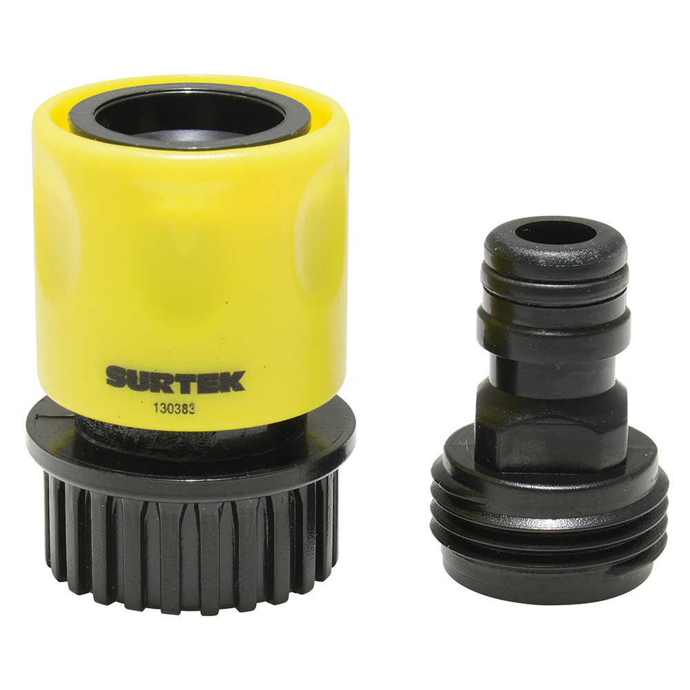 Juego de conectores para manguera de riego con sistema click y adaptador 3/4" GHT,2 piezas, Surtek