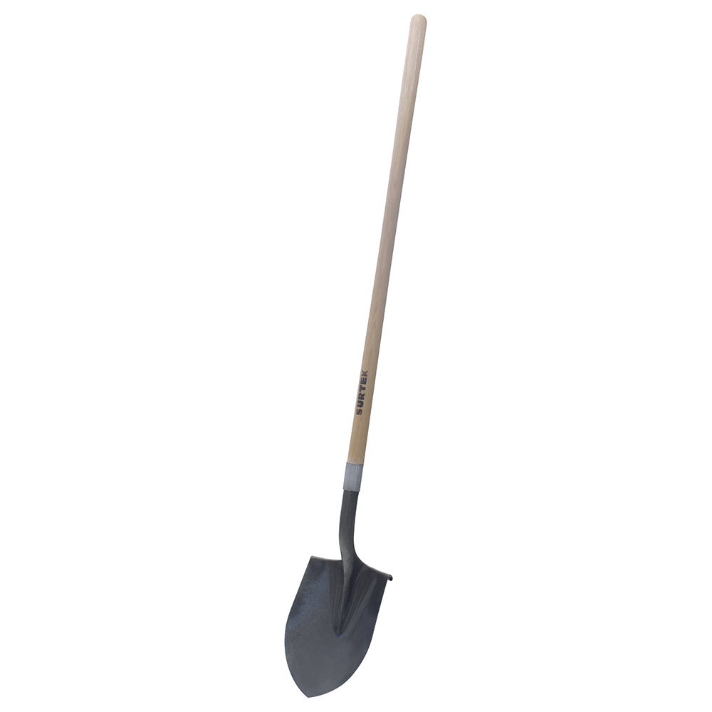 Pala con mango largo de madera con anillo crimpado, redonda, Surtek