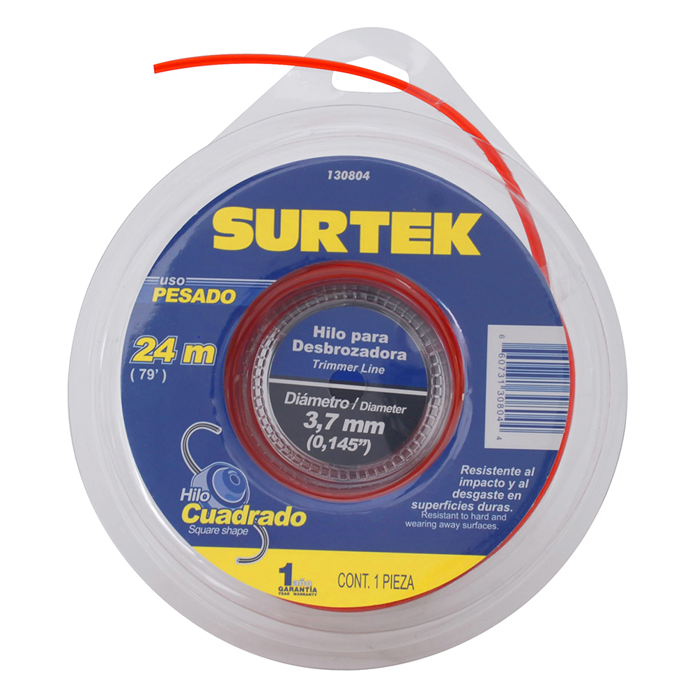 Nailon para desbrozadora cuadrado, 3.7 mm x 24 m, Surtek