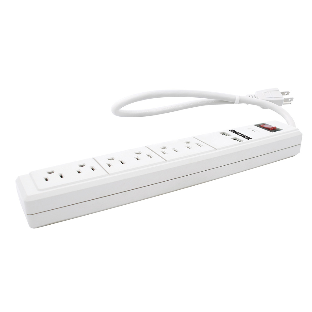 Multicontacto de barra 6 entradas 2 USB cable 50 cm, Surtek