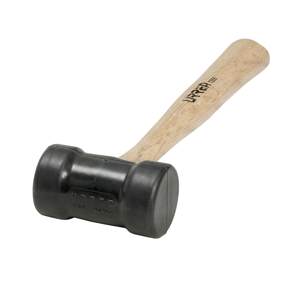 Mazo con cabeza de hule negro con mango de madera de encino de 12-3/8", 8 oz, Urrea