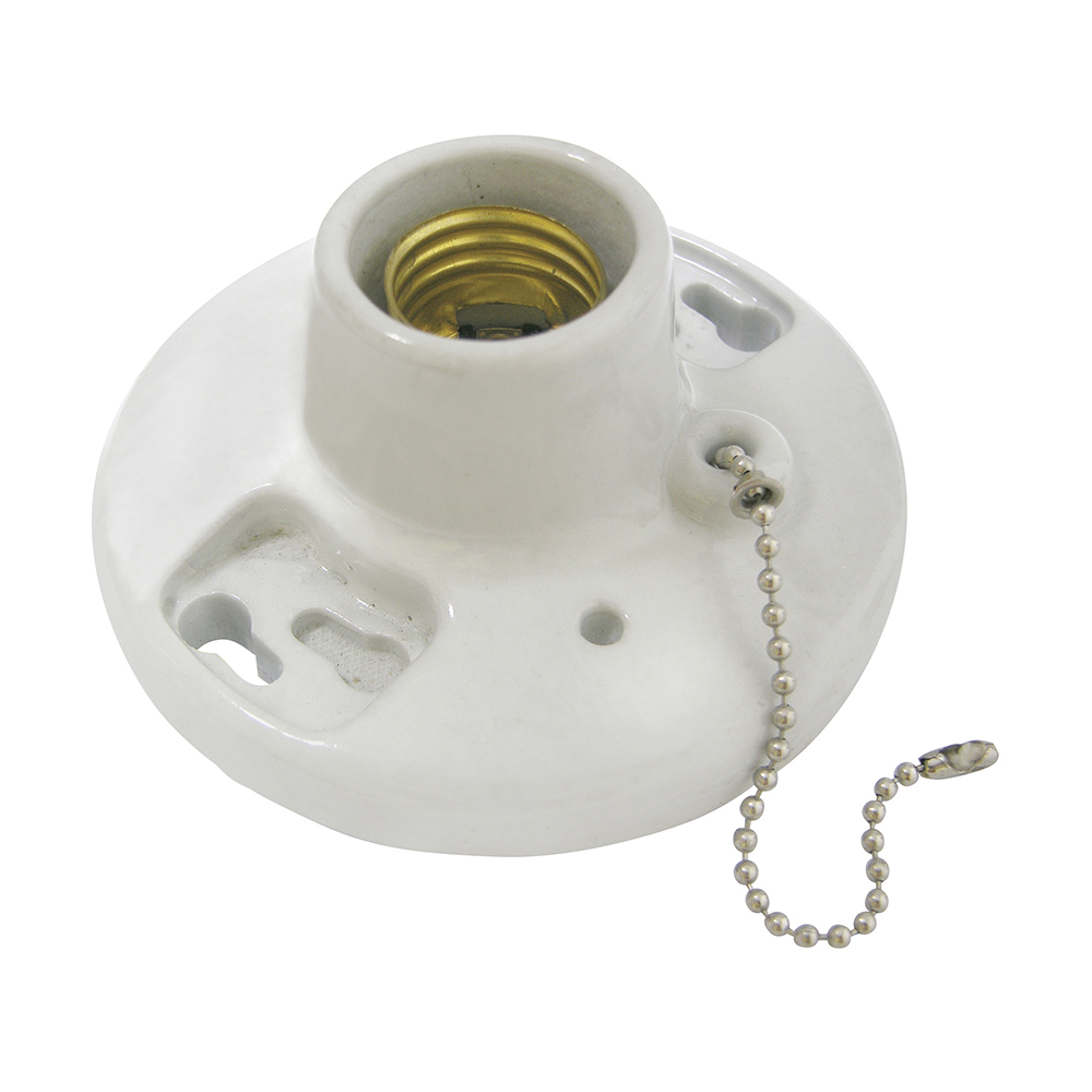 Portalámpara sencilla redonda de porcelana con cadena para techo 4.5", Surtek