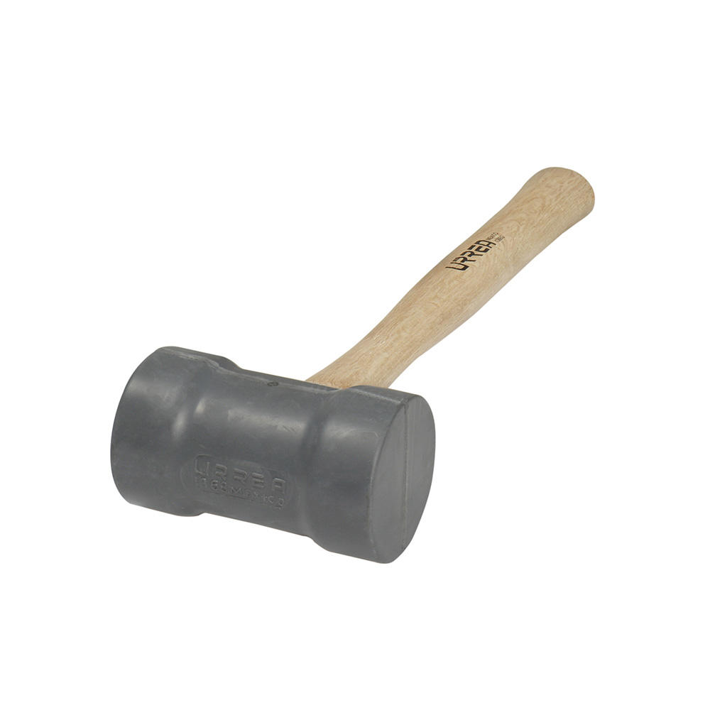 Mazo con cabeza de hule gris con mango de madera de encino de 16", 22 oz, Urrea