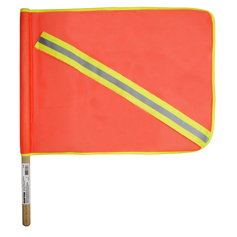 Banderín de malla plástica con reflejante y vástago de madera, Surtek