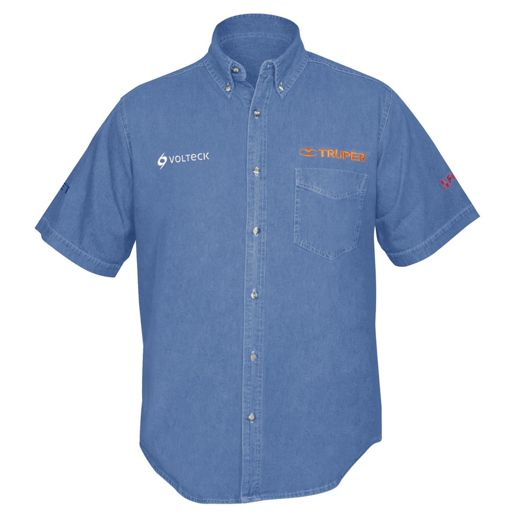 60340 / Camisa de mezclilla para caballero, manga corta talla CH, Truper
