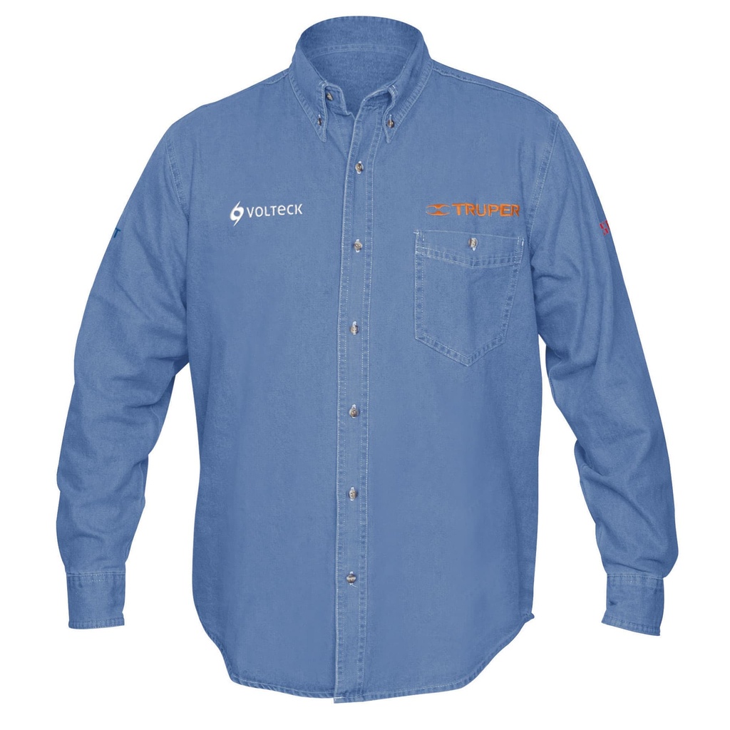 60337 / Camisa de mezclilla para caballero, manga larga talla M, Truper