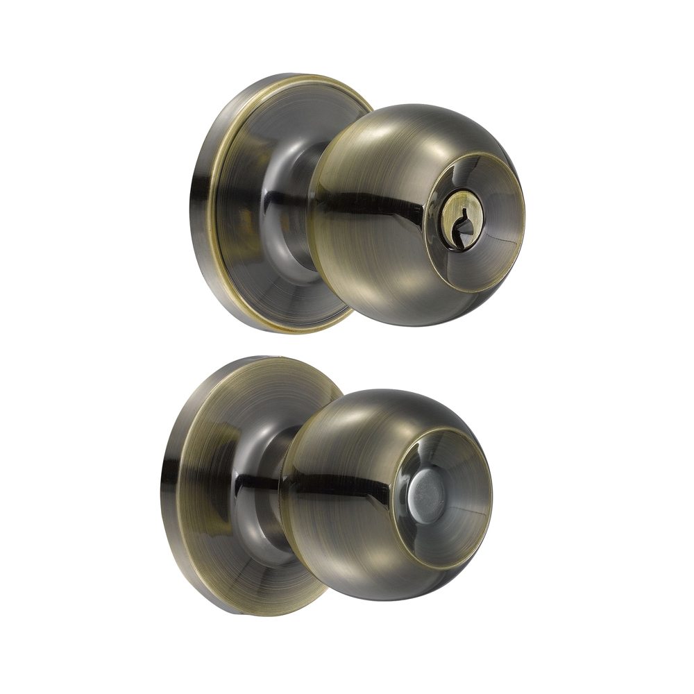 Pomo tubular bola función recámara, latón antiguo, llave estándar, blíster, Lock