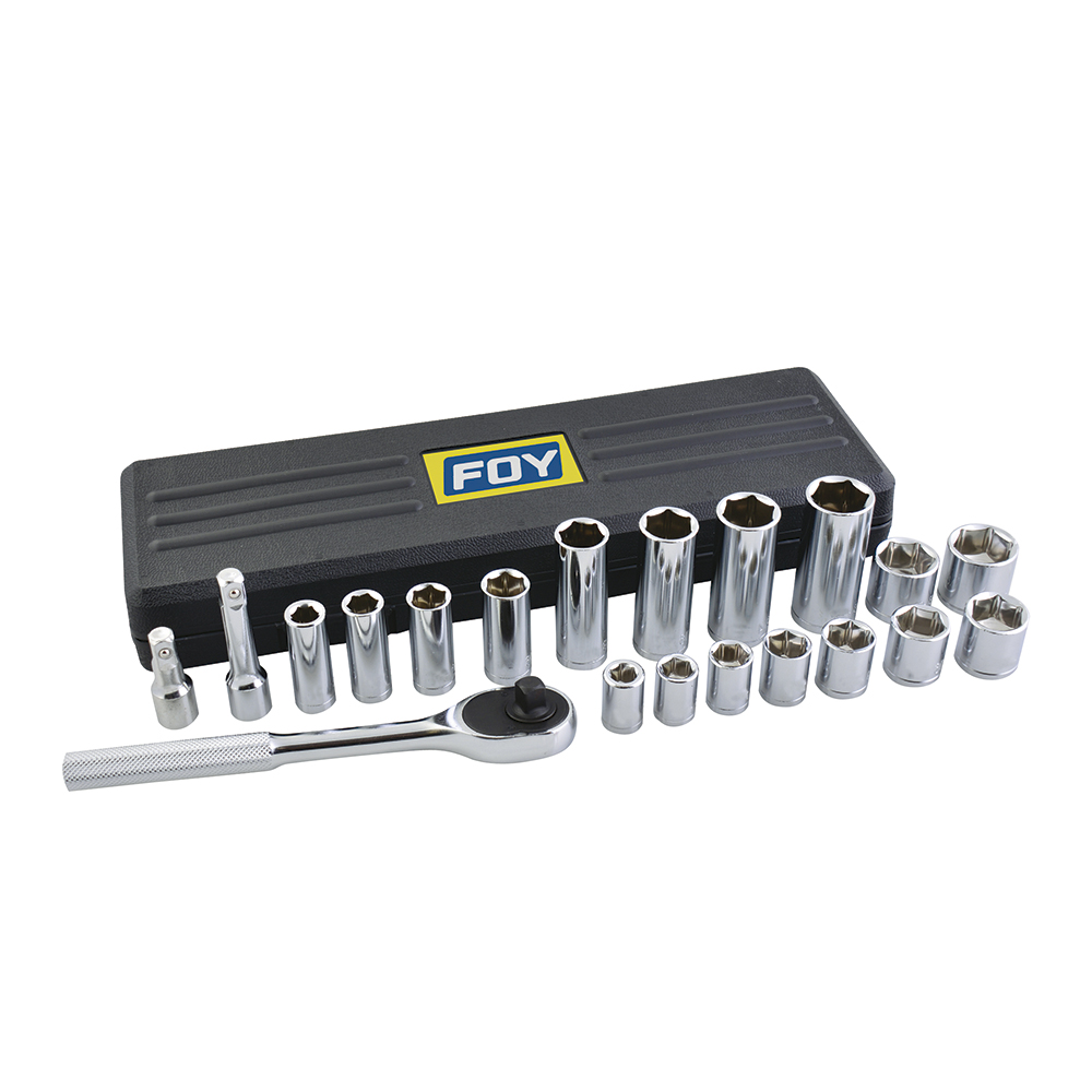 Juego de dados y accesorios cuadro de 3/8" en pulgadas, 20 piezas, Foy