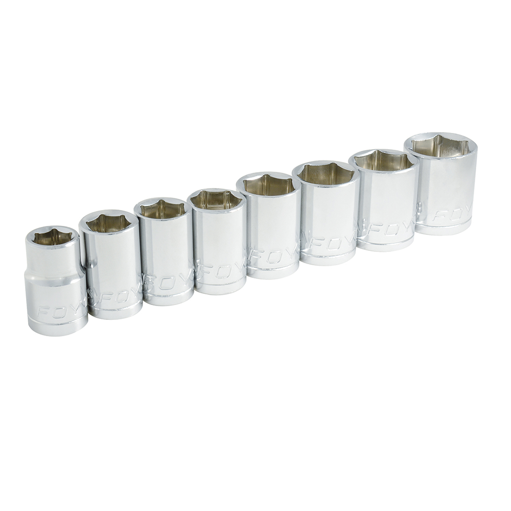 Juego de 8 dados en pulgadas cuadro de 1/2", 6 puntas, Foy