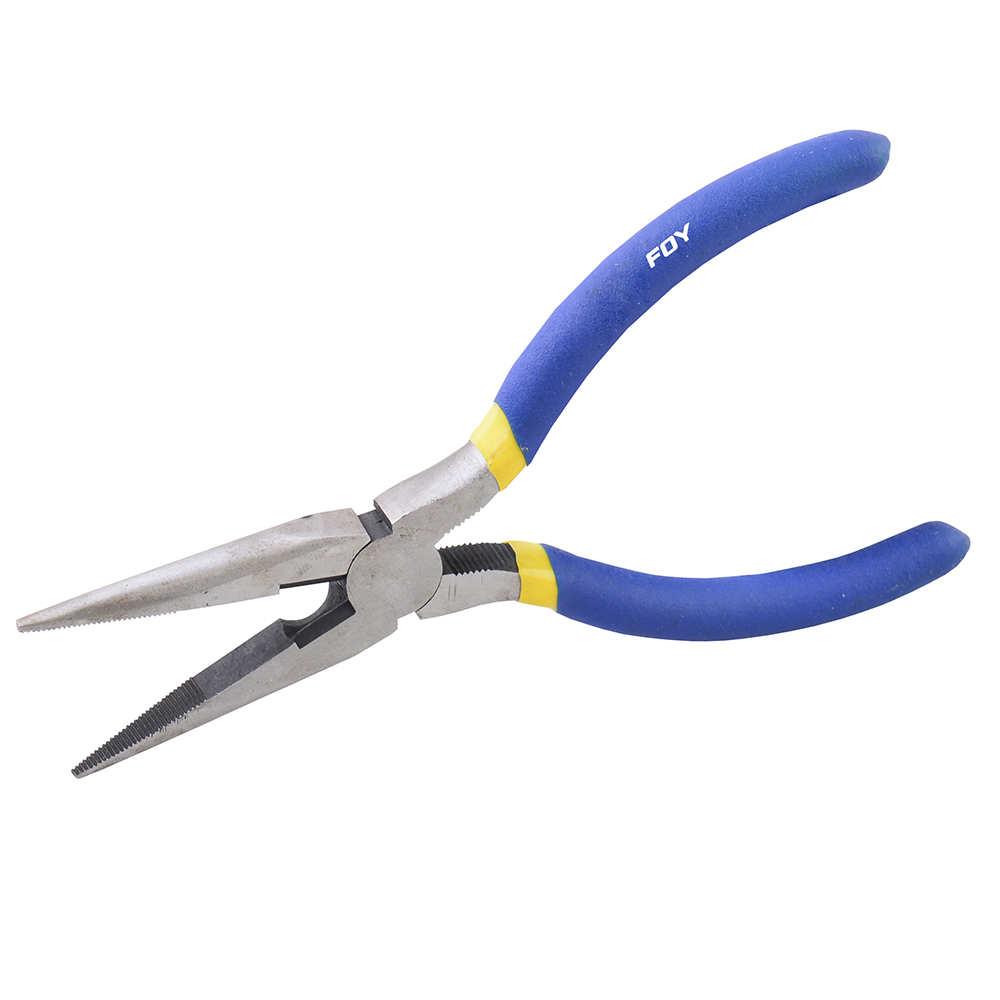 Pinza con mango con doble plastisol para electricista de 6", punta larga, Foy