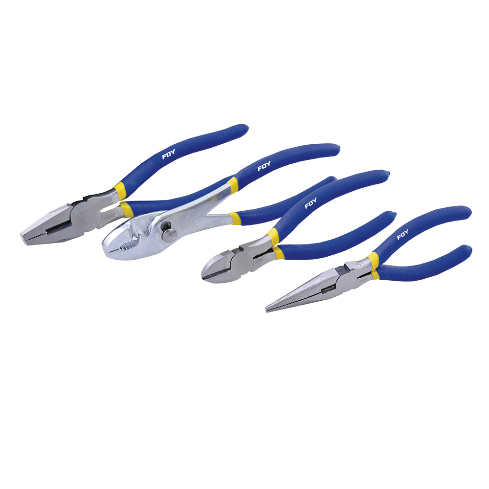 Juego 4 pinzas con mango con doble plastisol para electricista, Foy