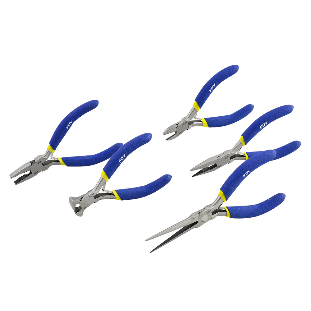 Juego de 4 mini pinzas con mango de vinil para electrónica, Foy