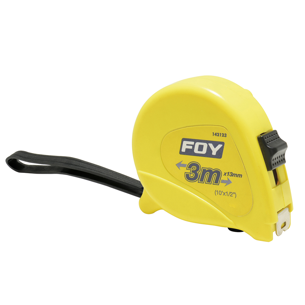 Flexómetro con carcasa de plástico amarillo 3 m x 1/2", Foy