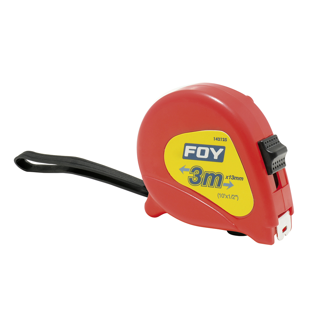 Flexómetro con carcasa de plástico rojo 3 m x 1/2", Foy