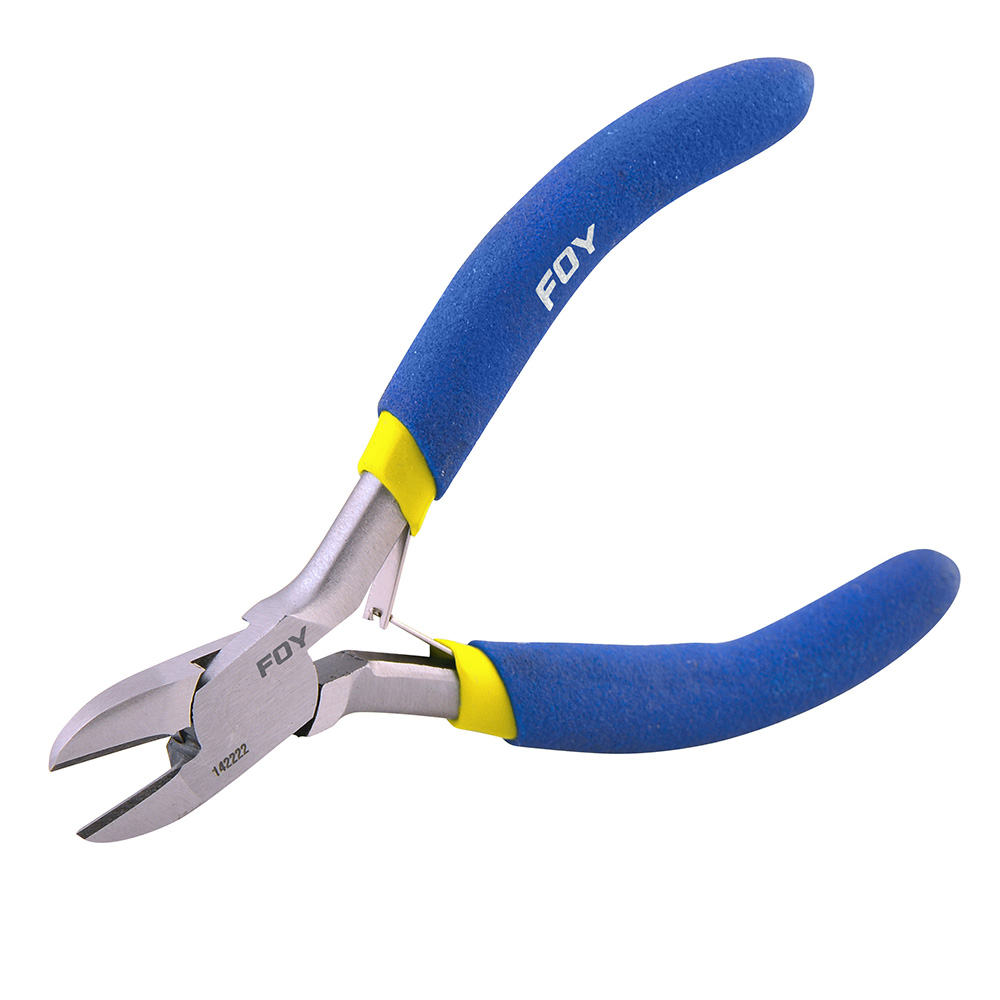 Mini pinza con mango de vinil para electrónica de 4-5/16", corte diagonal, Foy