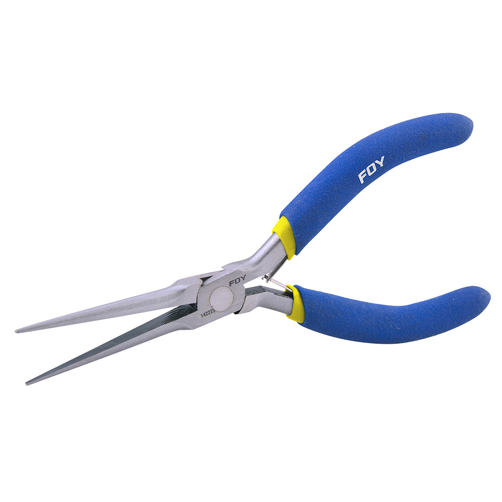 Mini pinza con mango de vinil para electrónica de 5-3/4", punta aguja, Foy