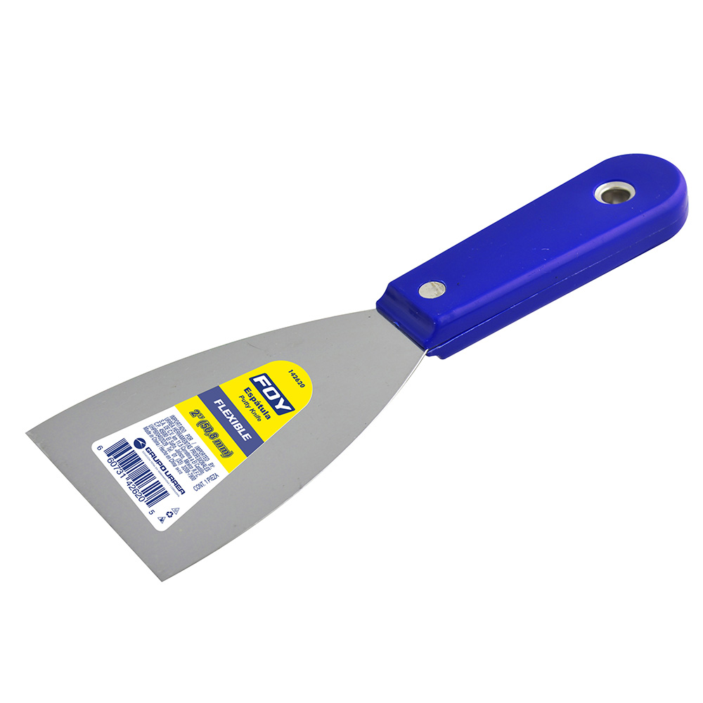Espátula flexible de acero de alto carbón con mango plástico 2", Foy