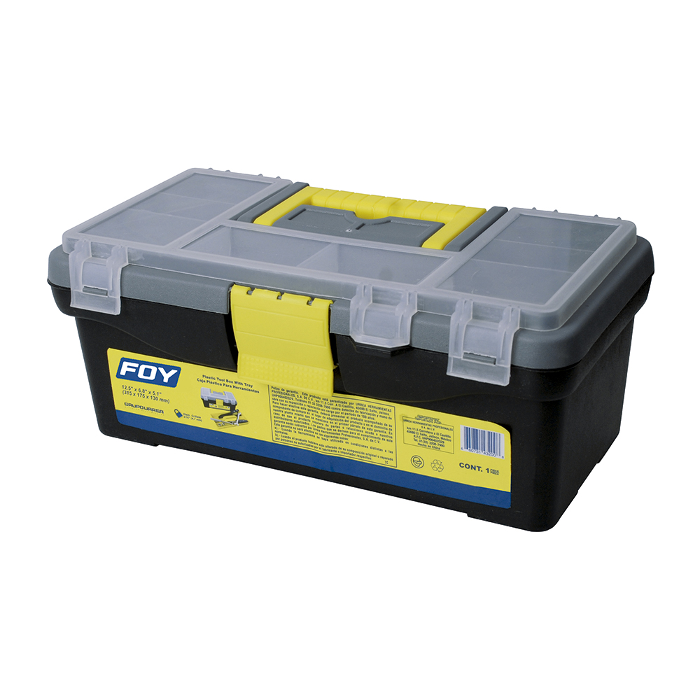 Caja portaherramientas plástica con broches plásticos y organizador 12" x 6" x 5", Foy