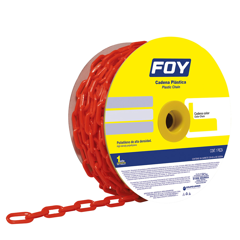 Cadena plástica calibre 3 mm de 50 m, color rojo, Foy