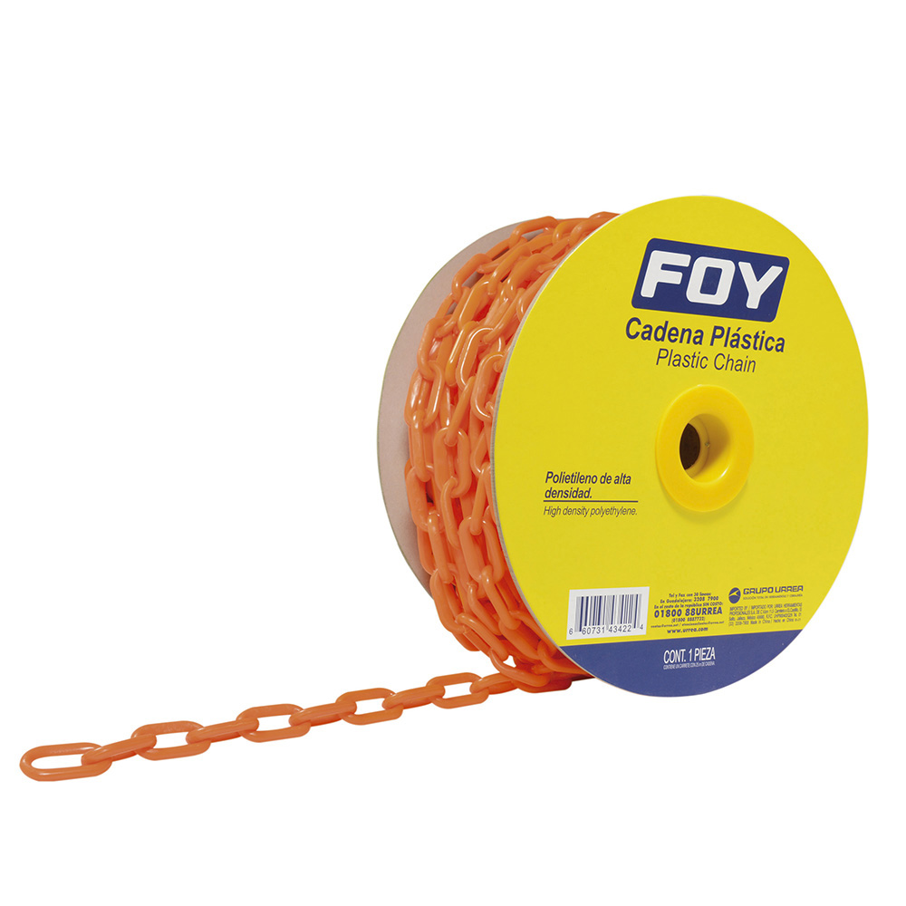 Cadena plástica calibre 3 mm de 50 m, color naranja, Foy