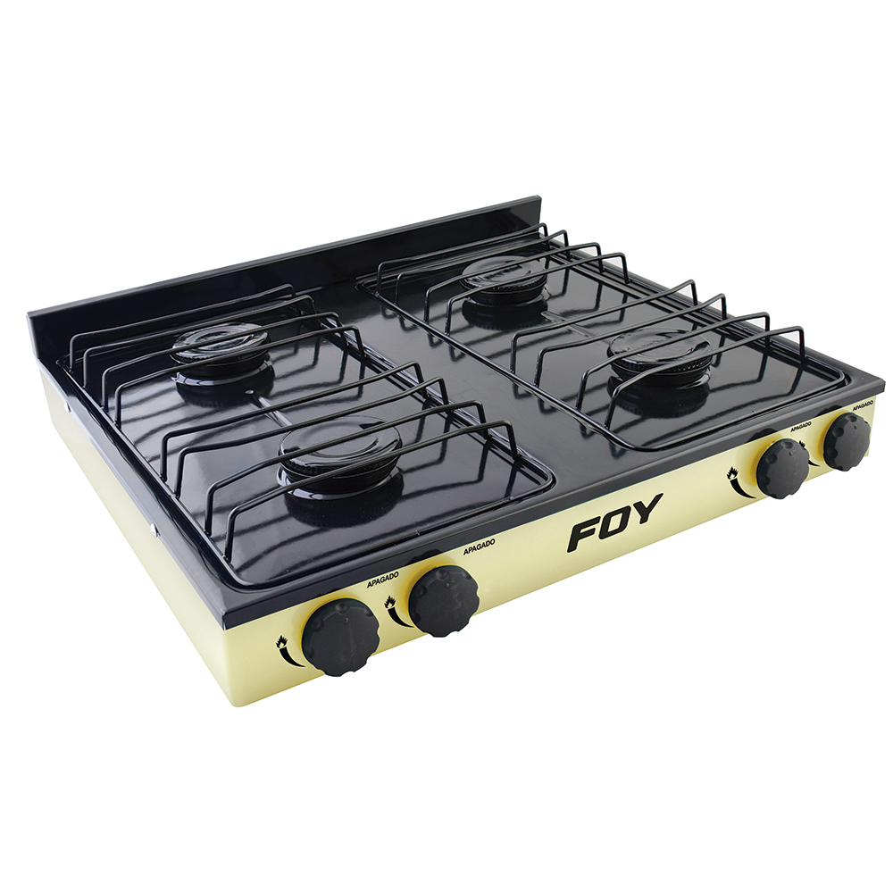 Estufa de gas 4 quemadores de acero inoxidable color beige, Foy