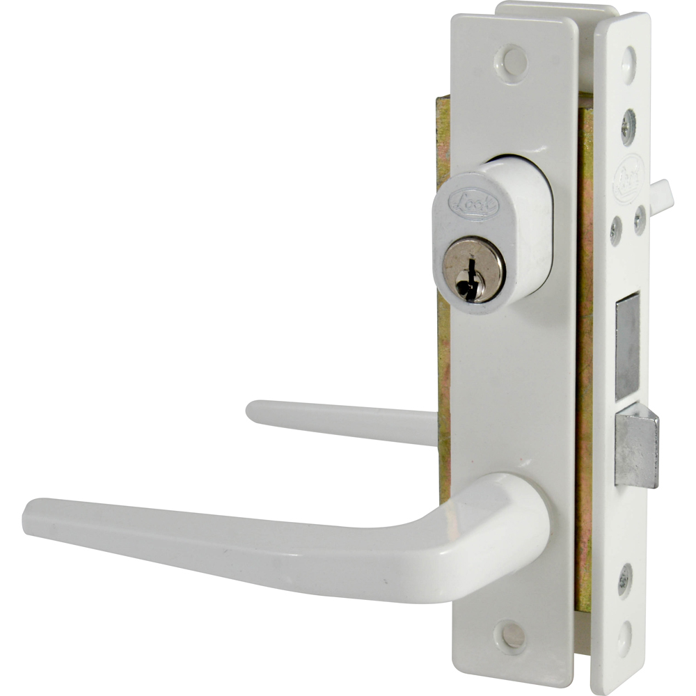 Cerradura clásica para puerta de aluminio función doble, blanco, llave estándar, Lock