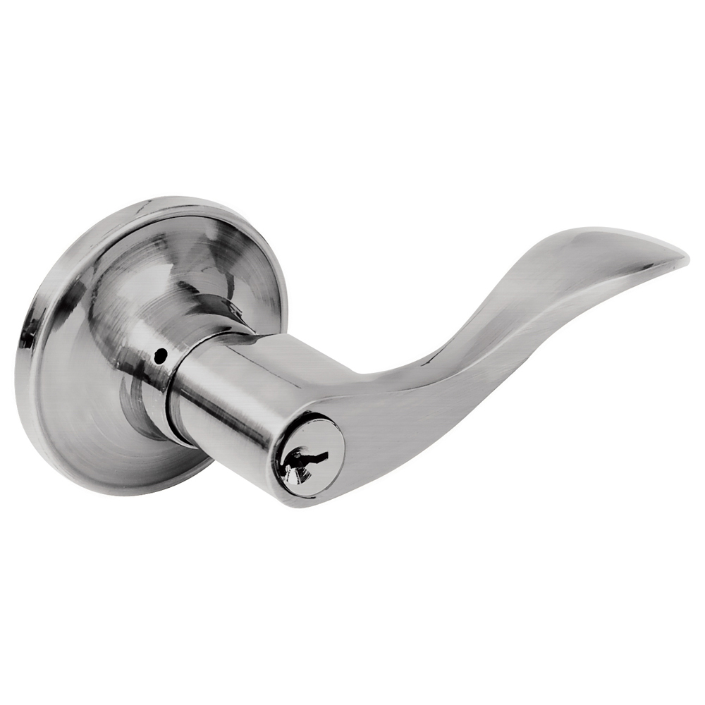 Manija tubular curva función entrada y recámara, níquel satinado, llave estándar, blíster, Lock