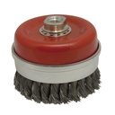 Carda copa trenzada alambre grueso 5" x 0.50 mm con rosca 5/8", Urrea