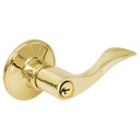 Manija tubular curva función baño, latón brillante, llave estándar, blíster, Lock