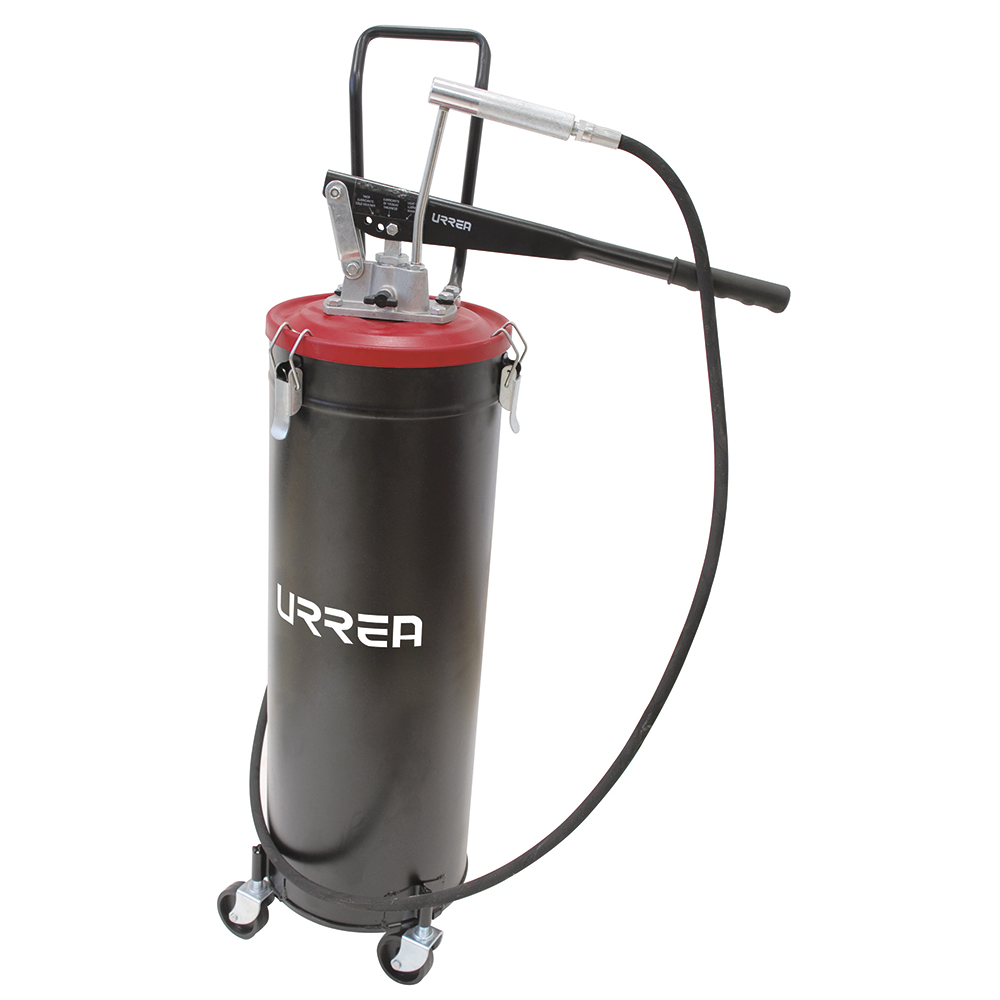 Inyector de grasa con cubeta de palanca con ruedas de 20 kg, 4,000 psi, Urrea