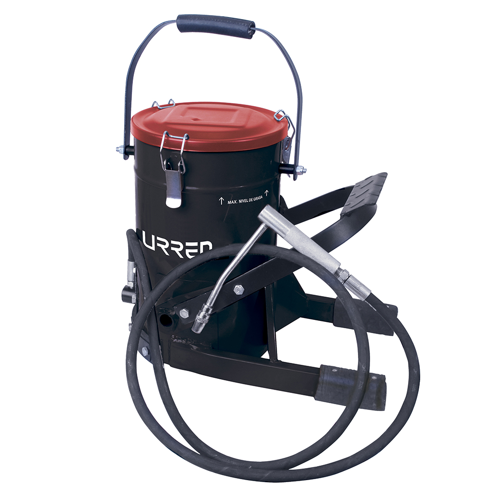 Inyector de grasa con cubeta de alta presión con pedal de 10 kg, 8,700 psi, Urrea