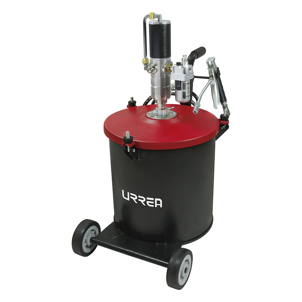 Inyector de grasa con cubeta neumática de 30 kg, 7,500 psi, Urrea