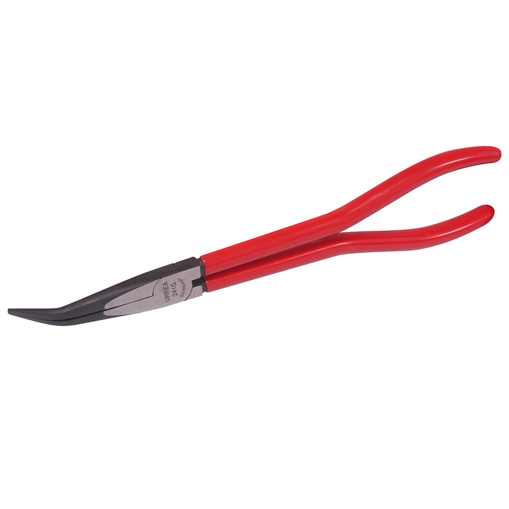 Pinza con mango rubber grip de 9-5/8" extra larga curva a 45°, Urrea