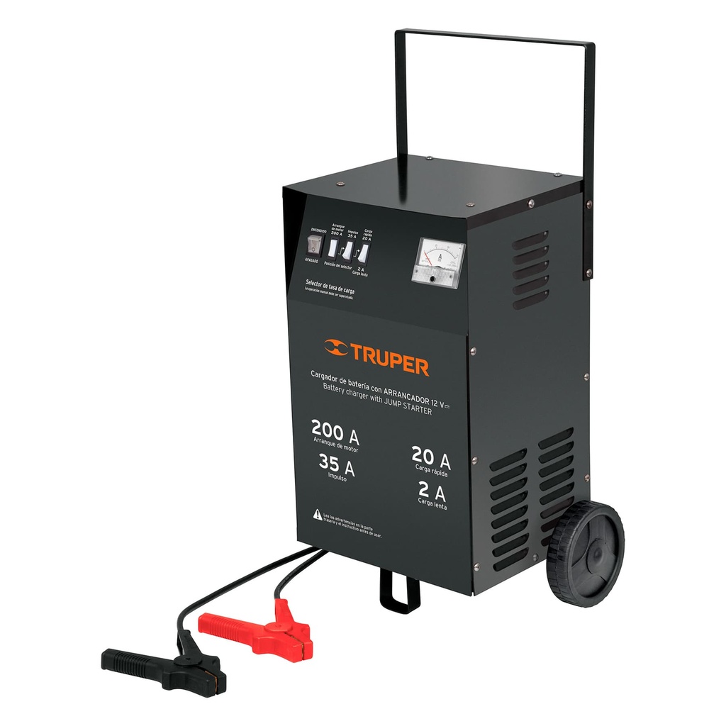 13029 / Cargador de 200 A para baterías de 12 V, con ruedas, Truper