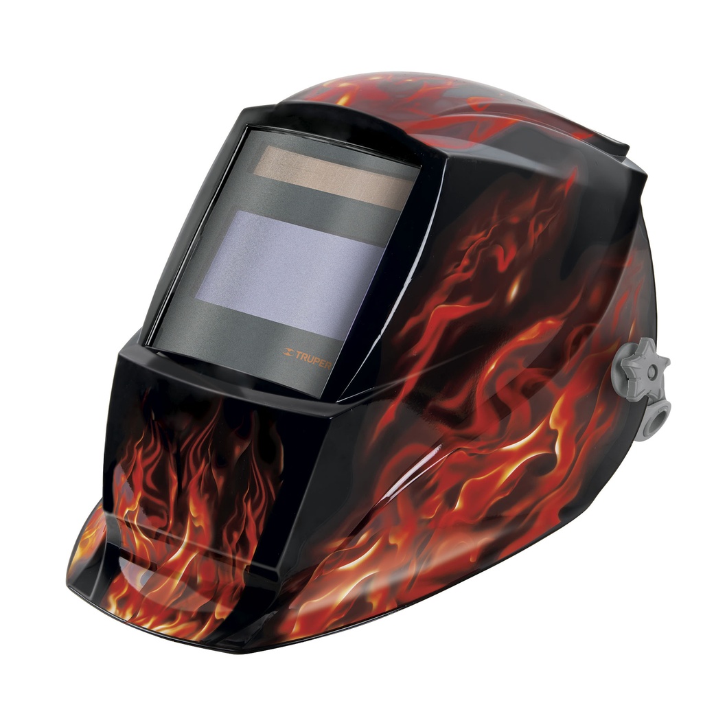 Careta electrónica para soldar diseño flamas, sombra 9 a 13, Truper