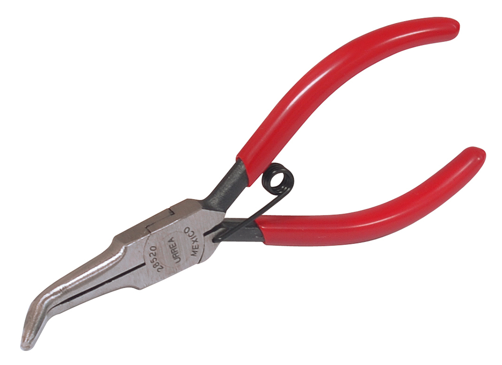 Pinza con mango rubber grip para electrónica de 5-11/32" punta aguja doblada 45°, Urrea