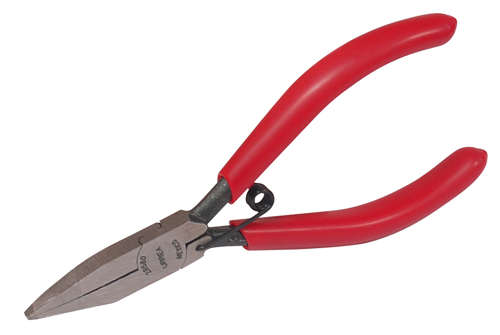 Pinza con mango rubber grip para electrónica de 4-3/4" plana lisa, Urrea